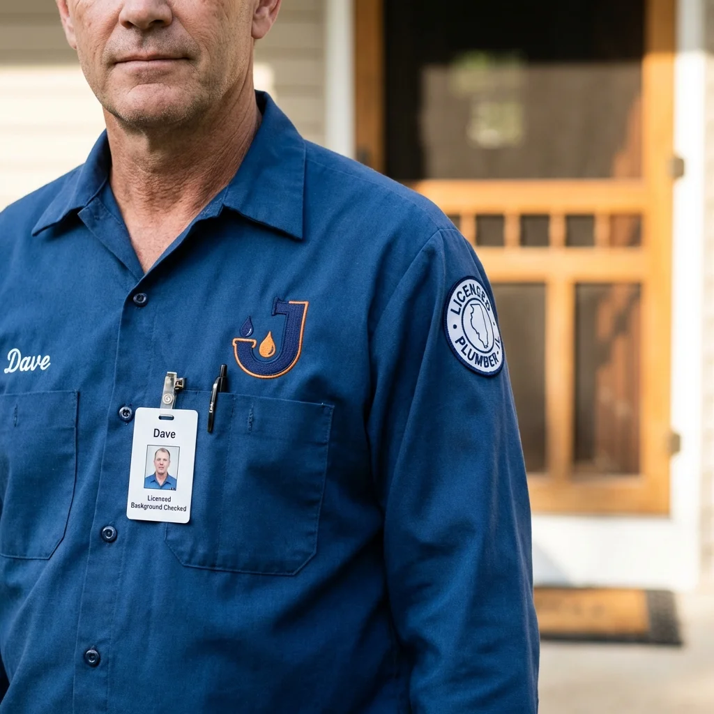 Licensed plumber showing ID badge in Lincoln Park, MI