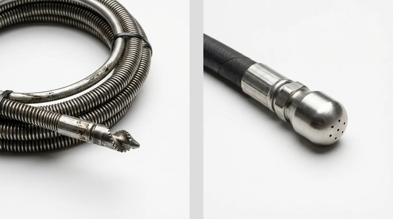 Drain snake cable and hydro jetting nozzle used for drain cleaning in Lincoln Park, MI