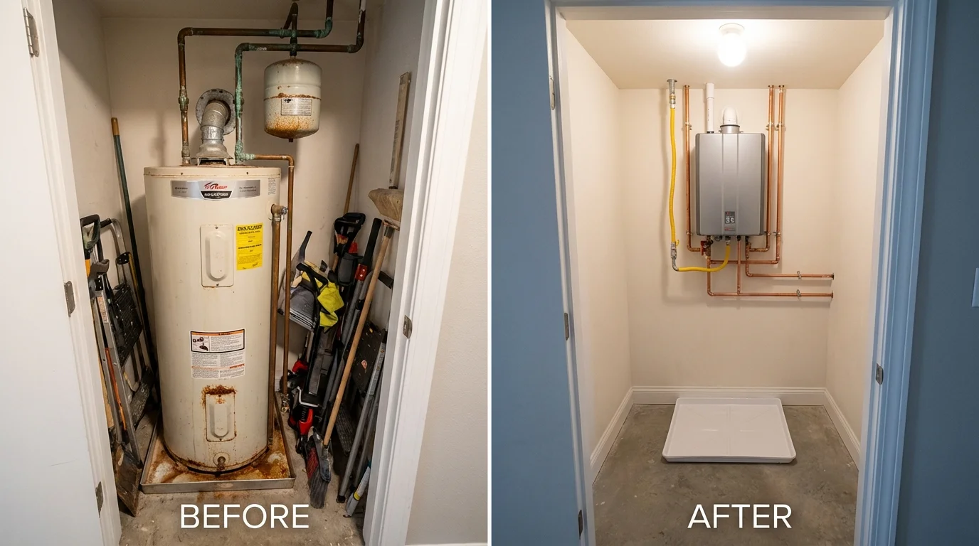 Tank water heater versus wall-mounted tankless unit comparison for Lincoln Park, MI homeowners